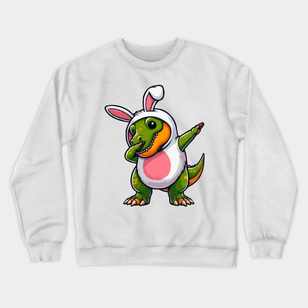 Dabbing T Rex Dinosaur Bunny Crewneck Sweatshirt by Etopix